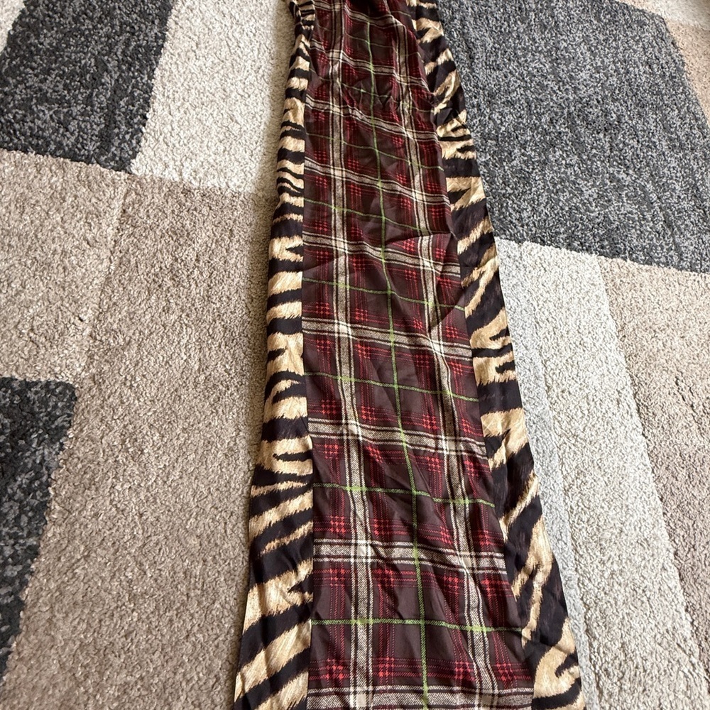 Talbots Brown and Red 100% Silk Oblong Scarf- 64 x 13 - Picture 2 of 7